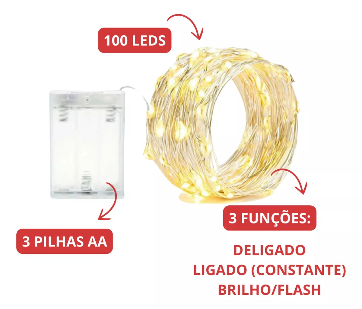 Cordão Fio De Fada 10m 100 Leds Enfeite Natal