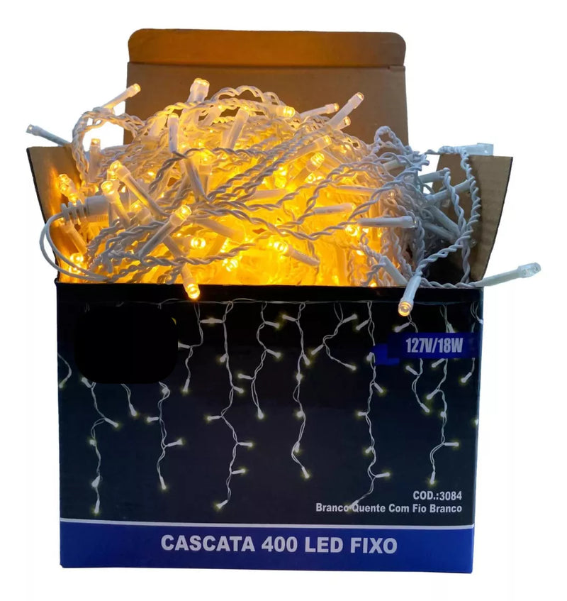 Cascata Fixa LED 10 Metros com 400 Leds Branco Quente Prova D'água