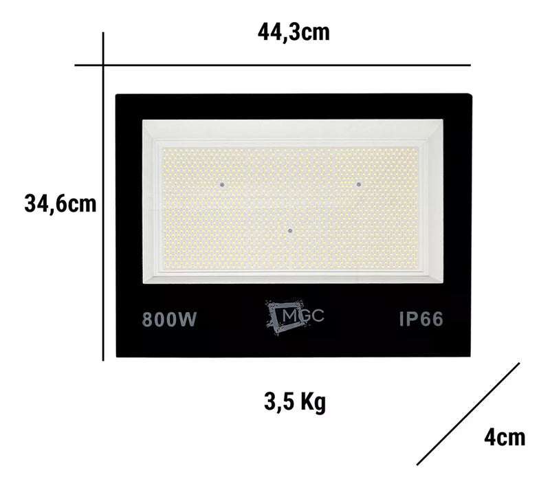 Refletor Holofote de LED 800W Slim Branco Frio