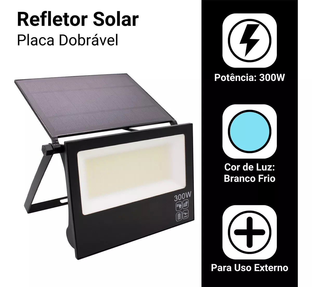 Refletor Solar Led 300w Placa Prova Dágua Sensor Ajustável