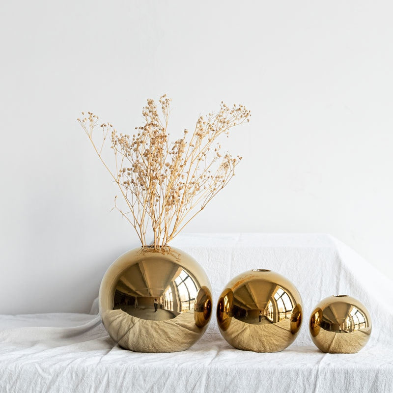 Vaso para Plantas e Decoração Bola Dourada em Cerâmica