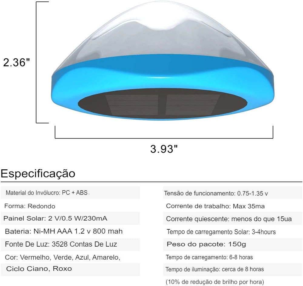 Luz LED Solar Flutuante para Piscina